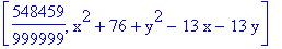 [548459/999999, x^2+76+y^2-13*x-13*y]
